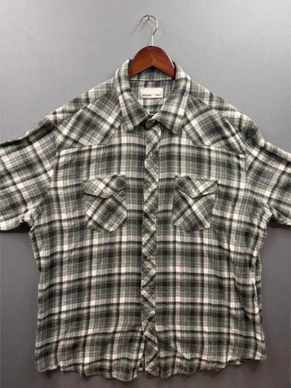 Wrangler Wrancher Shirt Mens Green Black Plaid Western Short Sleeve XXL